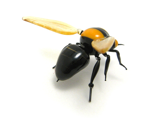 Bumblebee with 3/16\" steel pin in rear foot, glass bee by Wesley Fleming