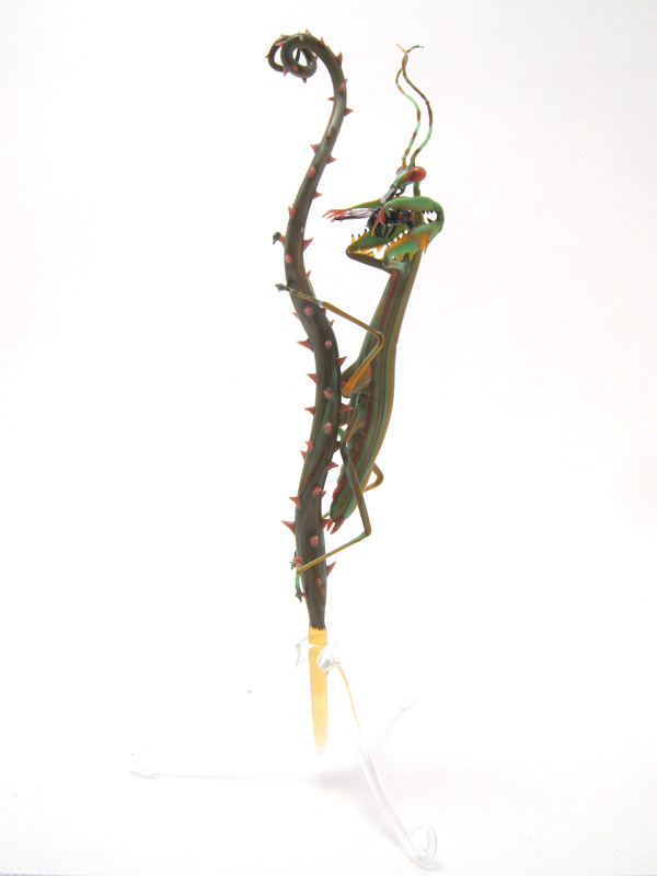 Mantis Eating a Fly, glass mantis by Wesley Fleming