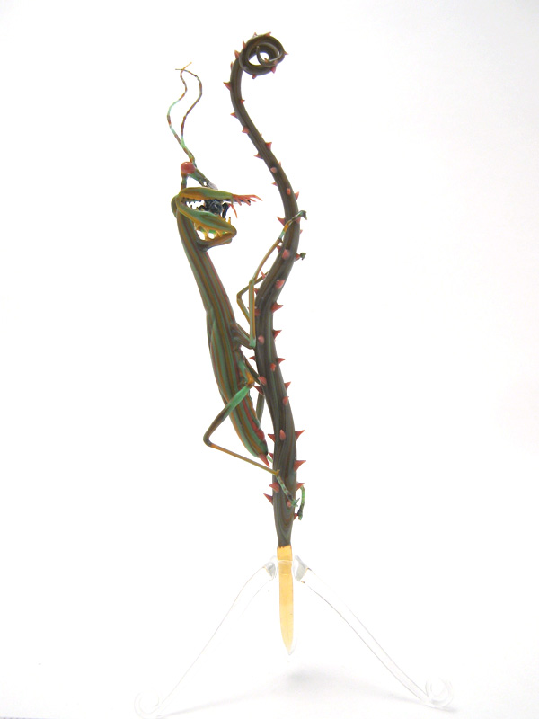 Mantis Eating a Fly, glass fly by Wesley Fleming
