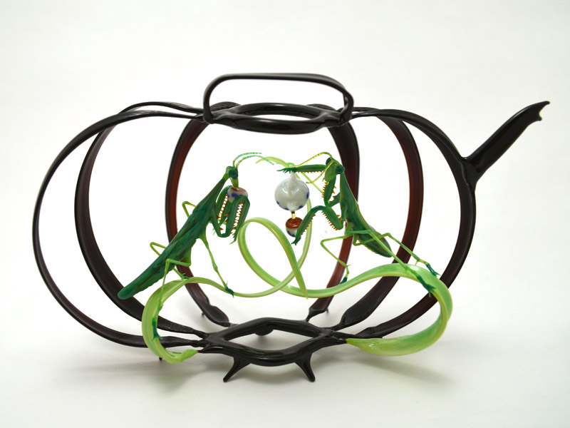 Mantis Tea Time, glass mantis by Wesley Fleming