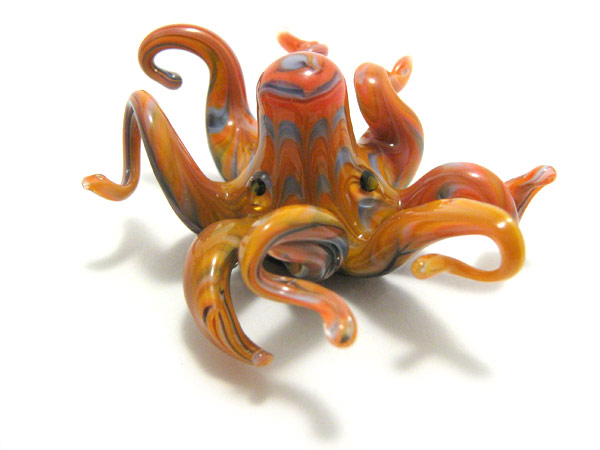 Striped Octopus, lampworked glass octopus by Wesley Fleming