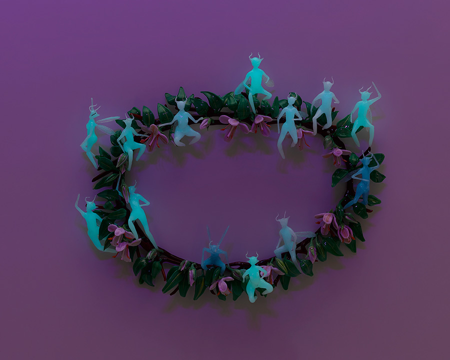 Fantasia: Midnight Nectar-Gathering, glass wreath by Wesley Fleming