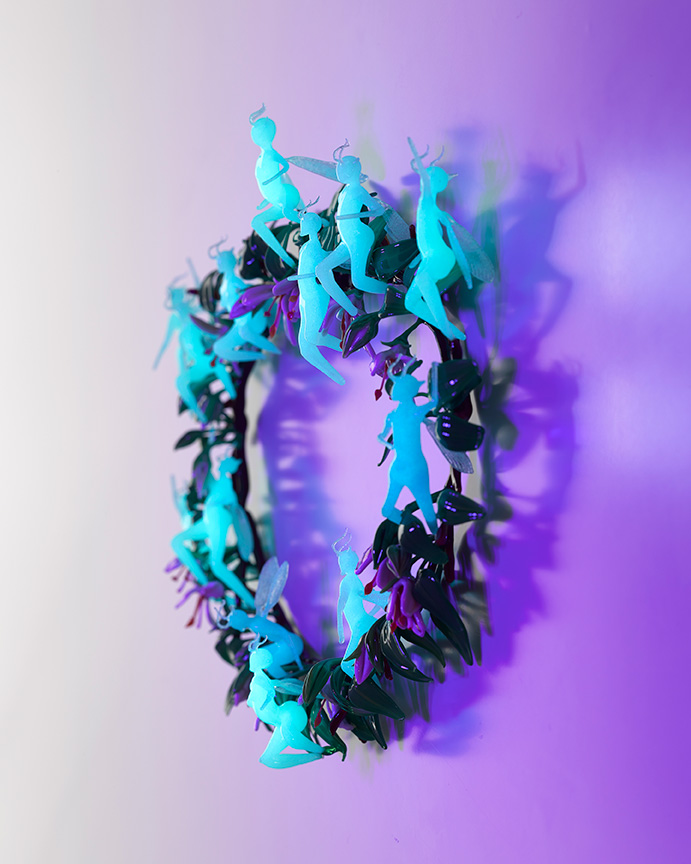 Fantasia: Midnight Nectar-Gathering, glass wreath by Wesley Fleming