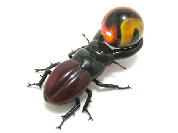 FStag Beetle with Ember Marble, glass beetle by Wesley Fleming