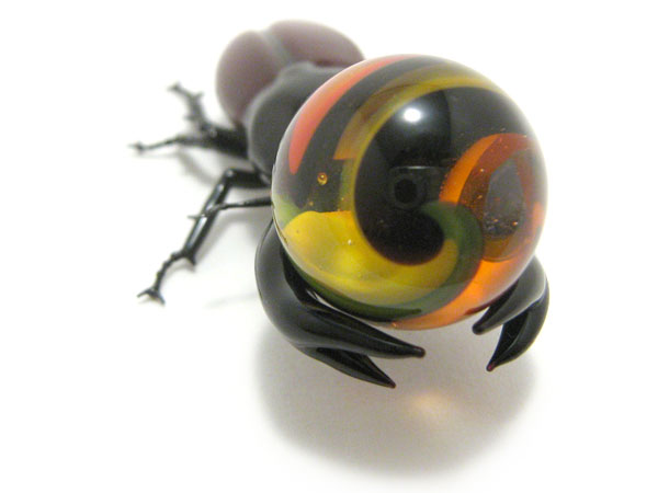 Stag Beetle with Ember Marble, glass bug by Wesley Fleming