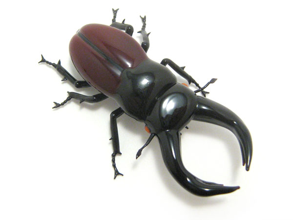 Stag Beetle with Ember Marble, glass insect by Wesley Fleming