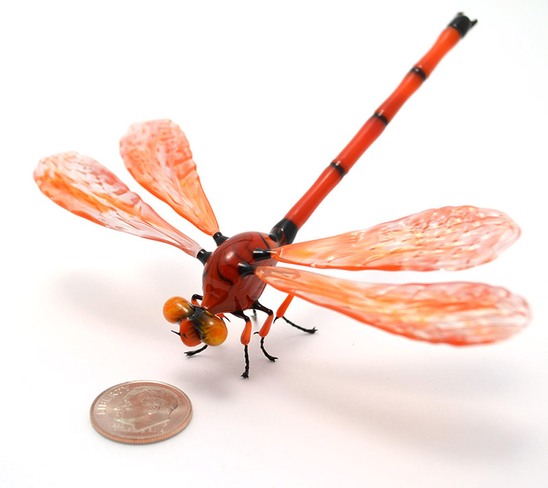 Vivid Red Dragonfly, glass dragonfly by Wesley Fleming